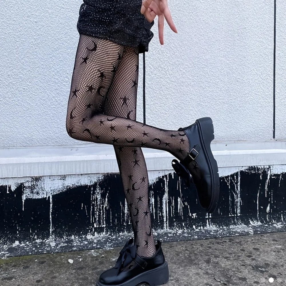 Moon 🌙 & Star 🌟  fishnet tights One size fits most Black - Picture 3 of 7